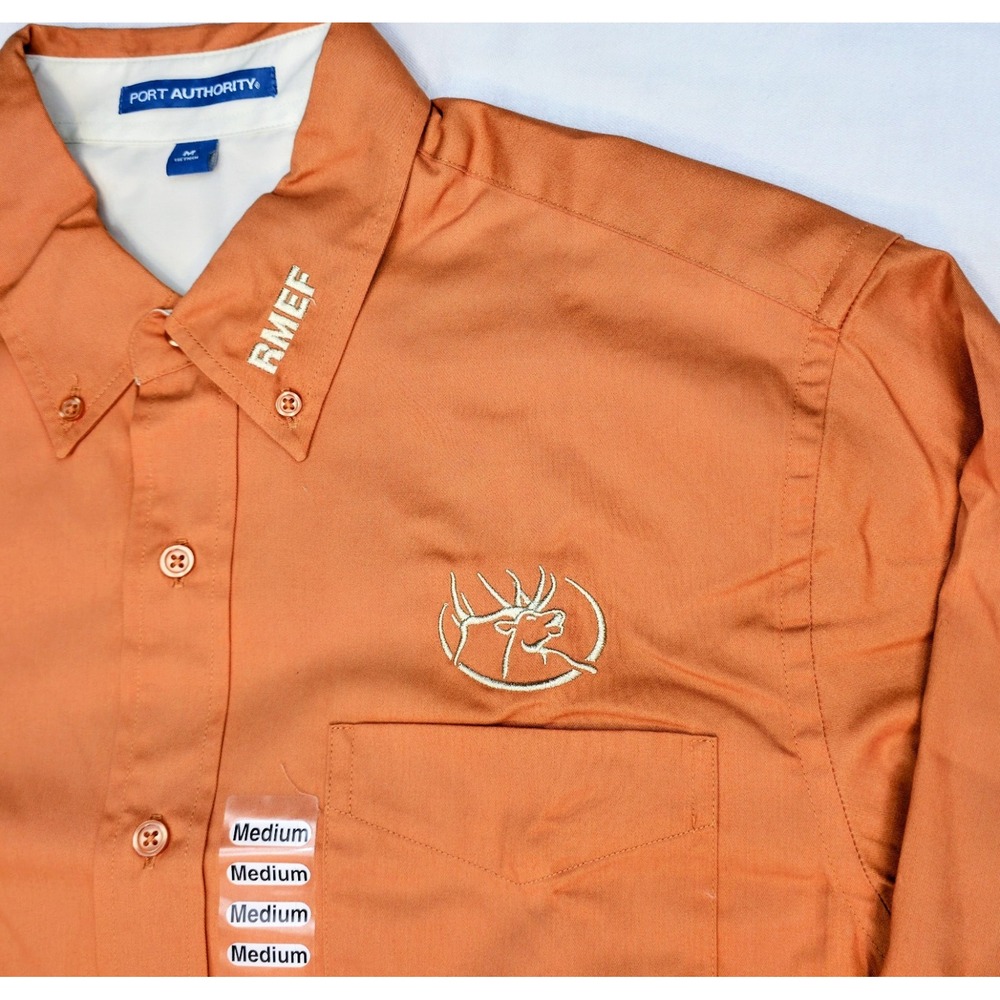 Rocky Mountain Elk Foundation Men M Orange RMEF Long Sleeve Shirt Button - Picture 1 of 8
